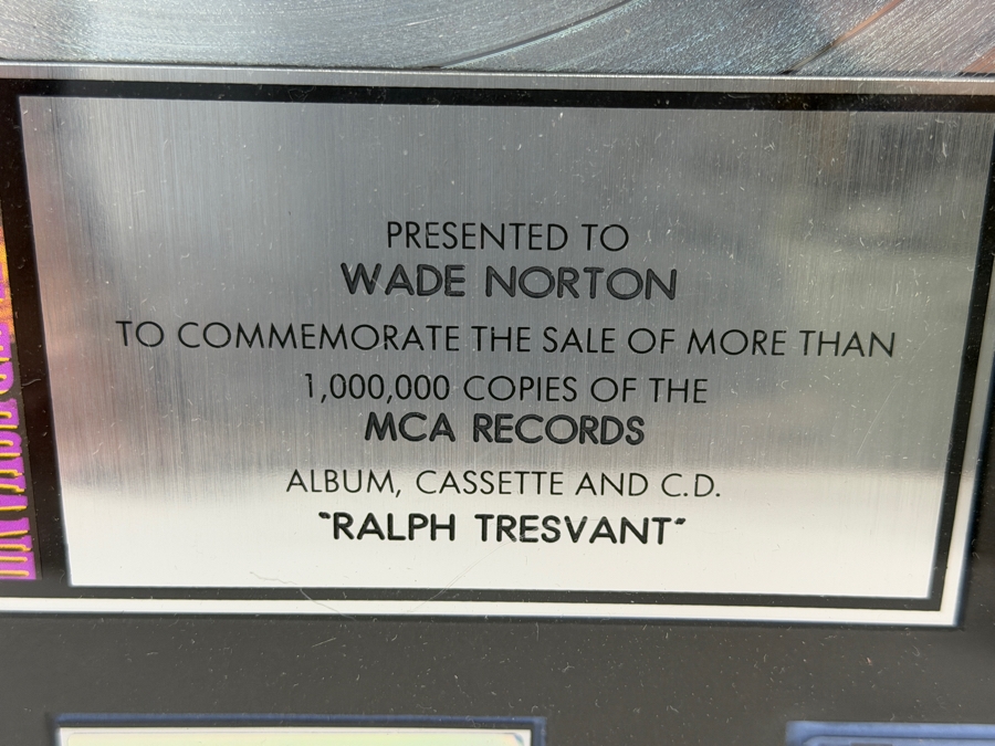 RIAA Certified Platinum Sales Award Plaque For Ralph Tresvant (Lead Vocalist of New Edition) Debut Album Presented To Wade Norton 17' X 21' Estimate $200 - $350 [Photo 4]