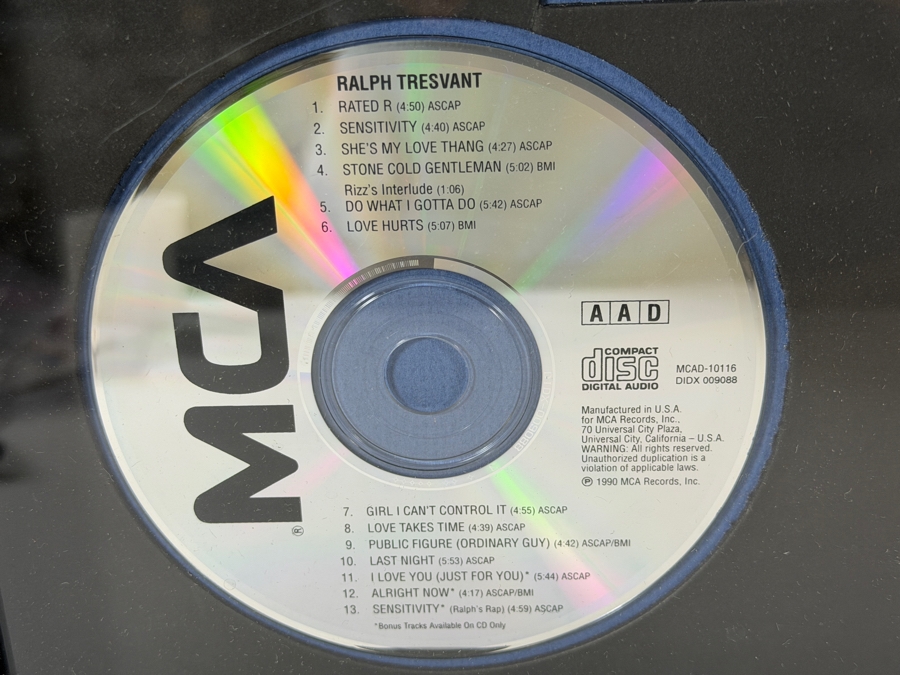RIAA Certified Platinum Sales Award Plaque For Ralph Tresvant (Lead Vocalist of New Edition) Debut Album Presented To Wade Norton 17' X 21' Estimate $200 - $350 [Photo 7]