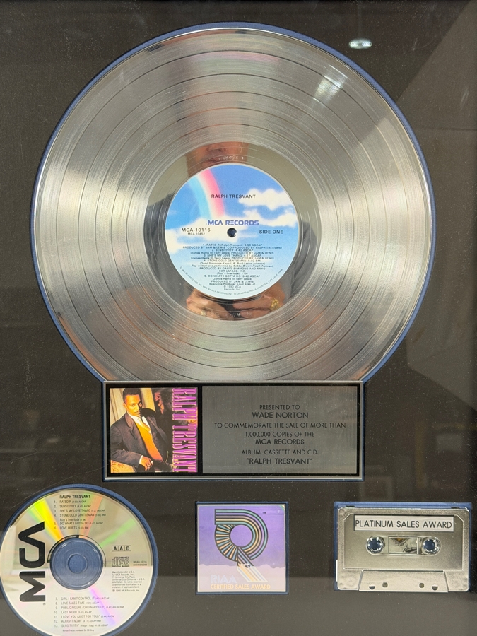 RIAA Certified Platinum Sales Award Plaque For Ralph Tresvant (Lead Vocalist of New Edition) Debut Album Presented To Wade Norton 17' X 21' Estimate $200 - $350 [Photo 2]