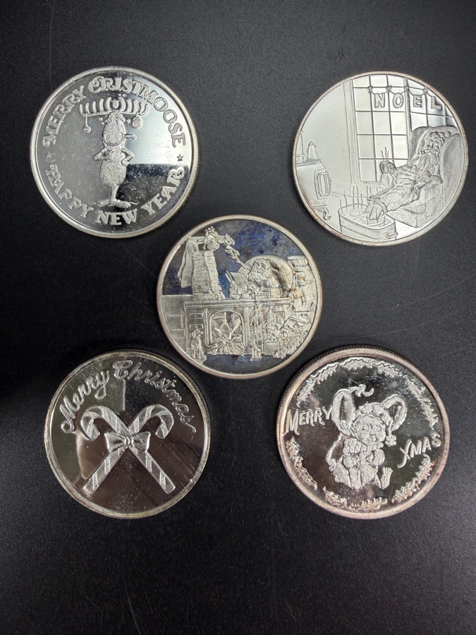 (5) 1 Troy Oz .999 Silver Merry Christmas Silver Rounds - 5 Troy Oz Total - $310 Silver Melt Value [Photo 7]