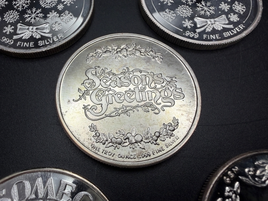 (5) 1 Troy Oz .999 Silver Merry Christmas Silver Rounds - 5 Troy Oz Total - $310 Silver Melt Value [Photo 3]