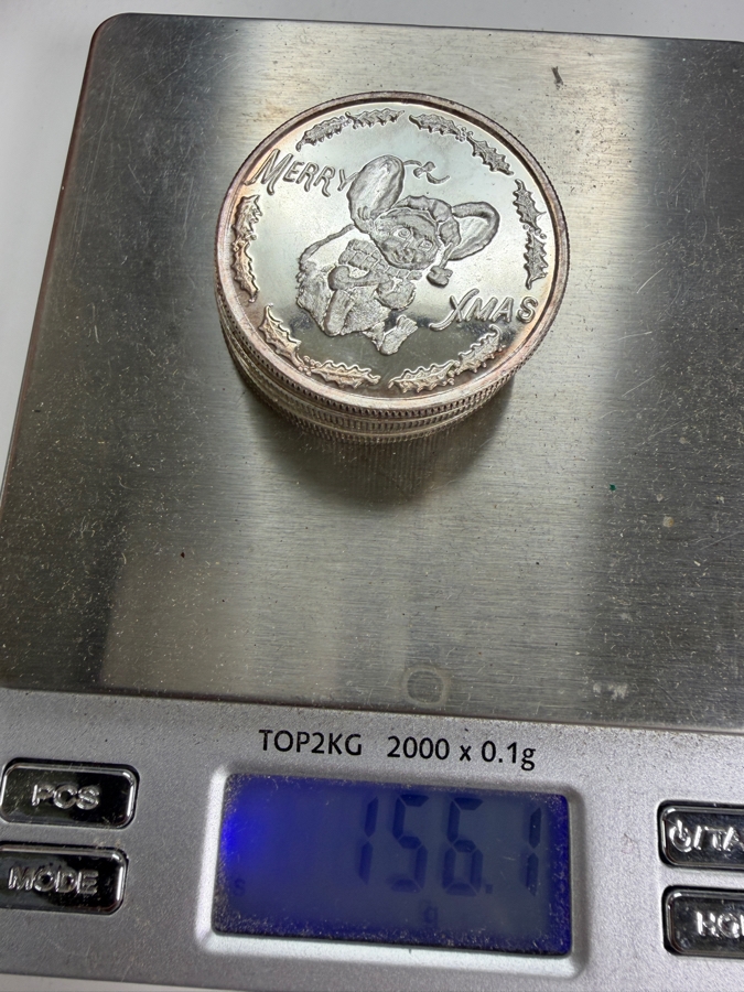 (5) 1 Troy Oz .999 Silver Merry Christmas Silver Rounds - 5 Troy Oz Total - $310 Silver Melt Value [Photo 8]