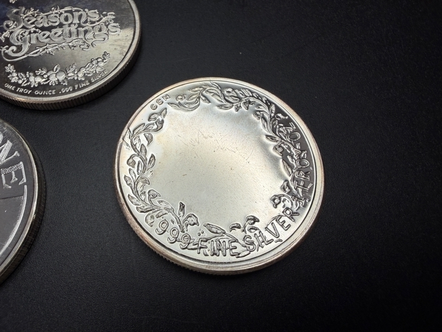 (5) 1 Troy Oz .999 Silver Merry Christmas Silver Rounds - 5 Troy Oz Total - $310 Silver Melt Value [Photo 6]