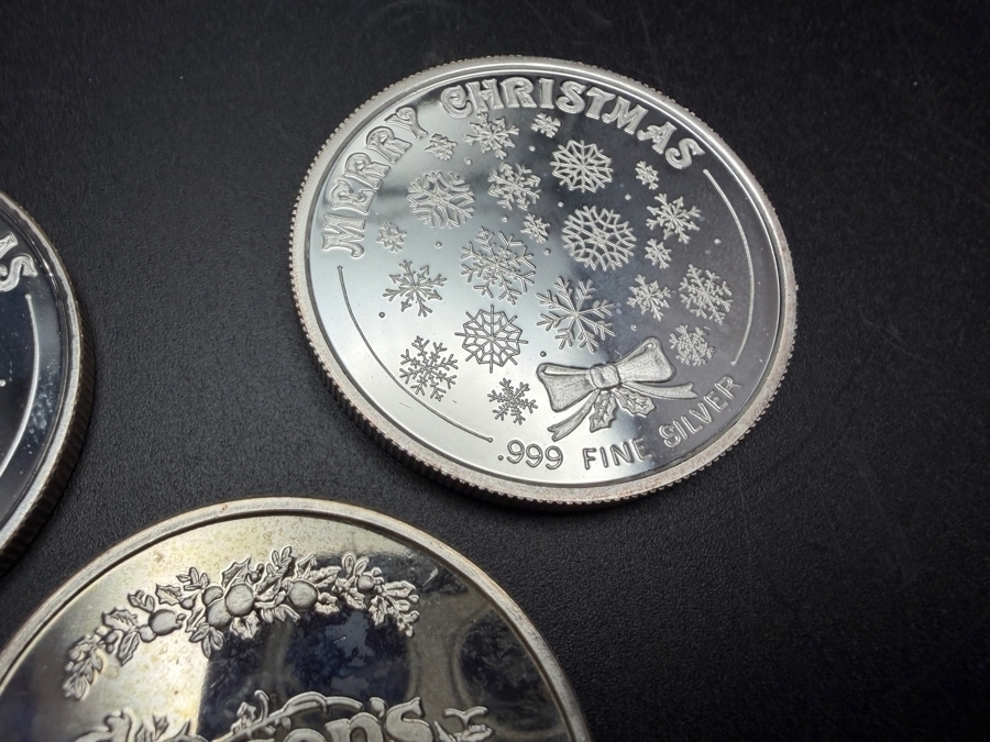 (5) 1 Troy Oz .999 Silver Merry Christmas Silver Rounds - 5 Troy Oz Total - $310 Silver Melt Value [Photo 4]