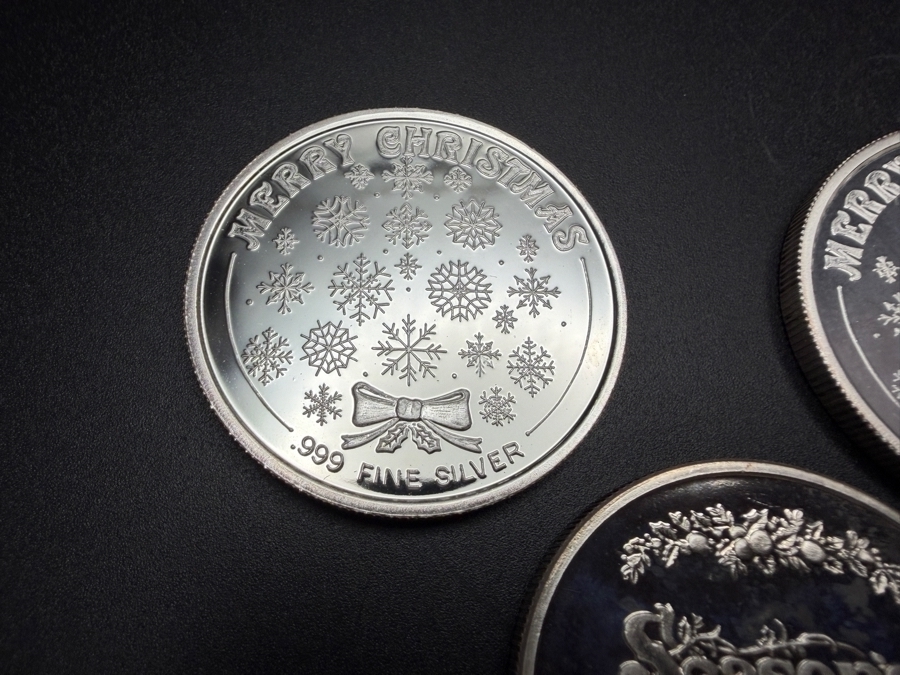 (5) 1 Troy Oz .999 Silver Merry Christmas Silver Rounds - 5 Troy Oz Total - $310 Silver Melt Value [Photo 2]