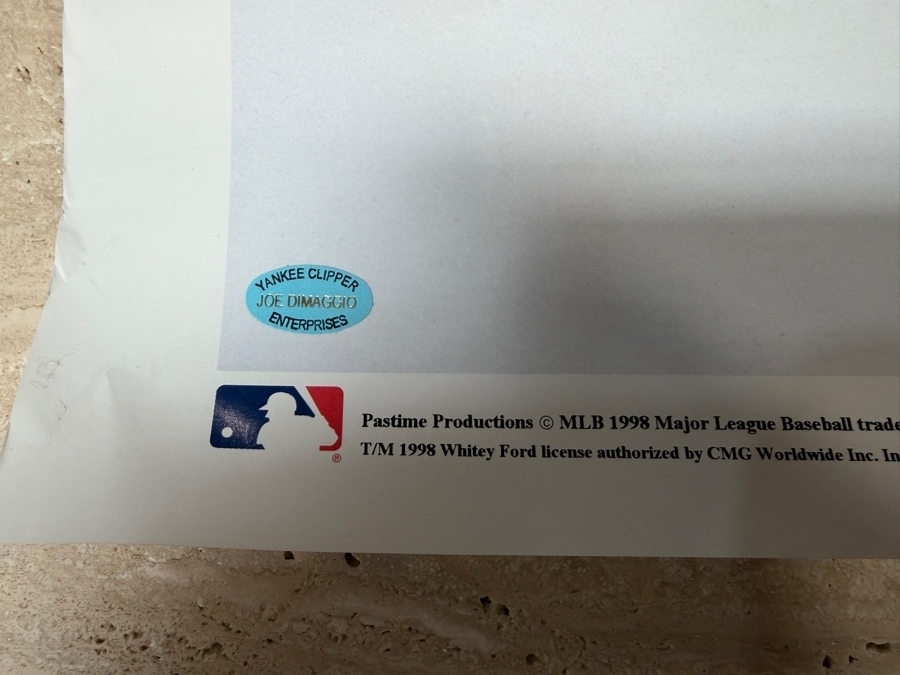 1998 New York Yankees Yankee Legends Poster Print By Ron Lewis Signed By Joe DiMaggio 25' X 32' [Photo 4]
