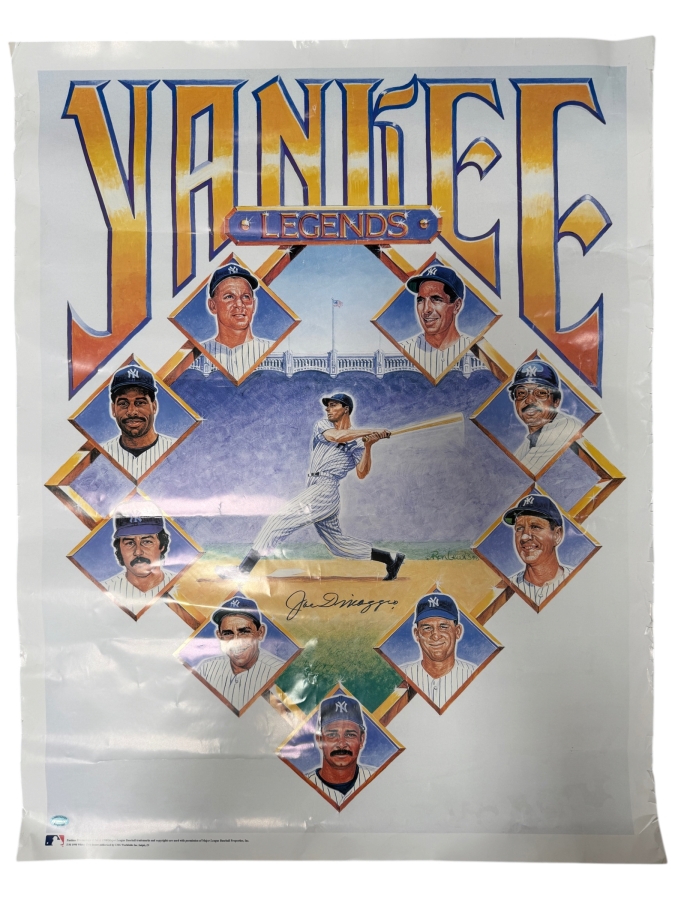 1998 New York Yankees Yankee Legends Poster Print By Ron Lewis Signed By Joe DiMaggio 25' X 32'