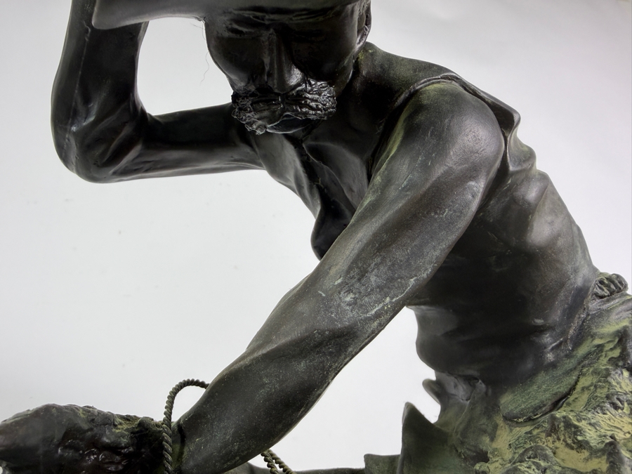 After Frederic Remington The Rattlesnake Bronze Sculpture Reproduction On Marble Base 22.5H [Photo 5]