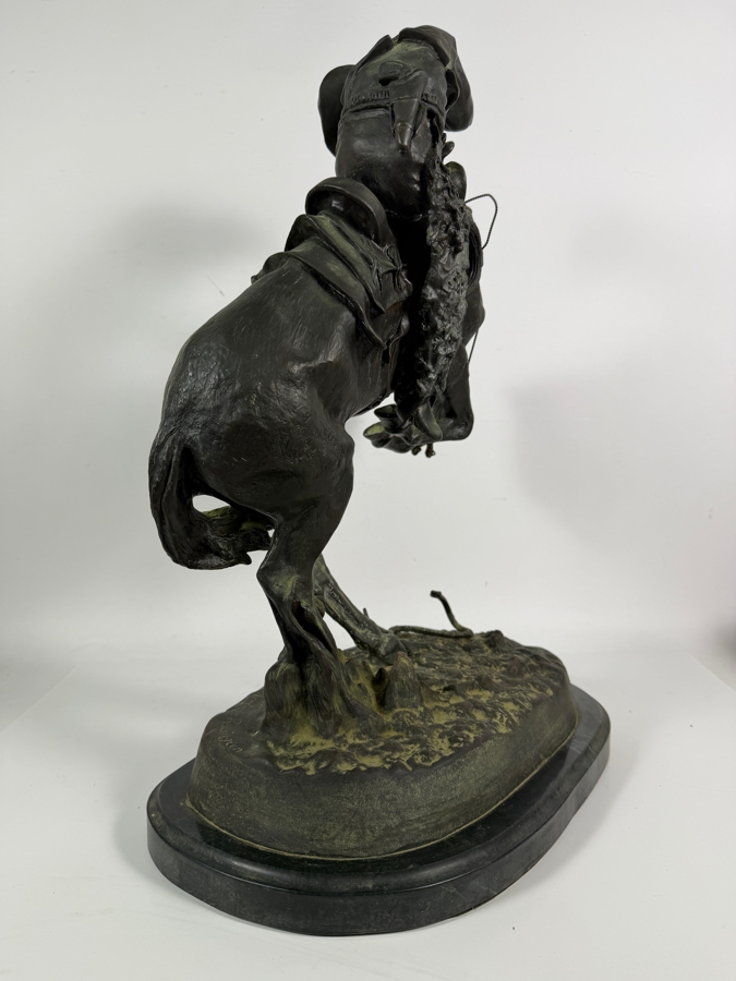 After Frederic Remington The Rattlesnake Bronze Sculpture Reproduction On Marble Base 22.5H [Photo 10]