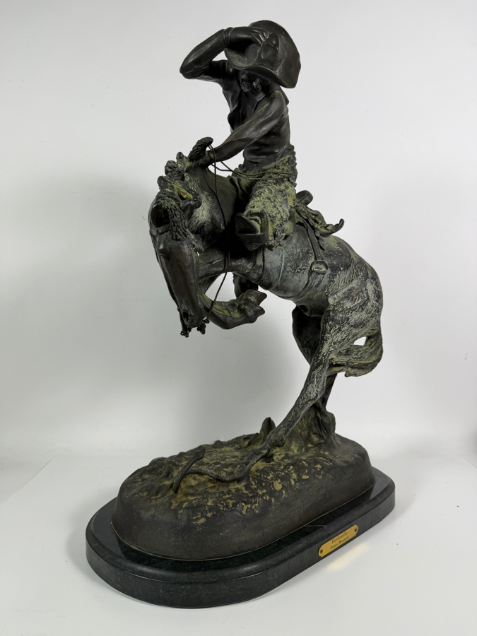 After Frederic Remington The Rattlesnake Bronze Sculpture Reproduction On Marble Base 22.5H [Photo 7]