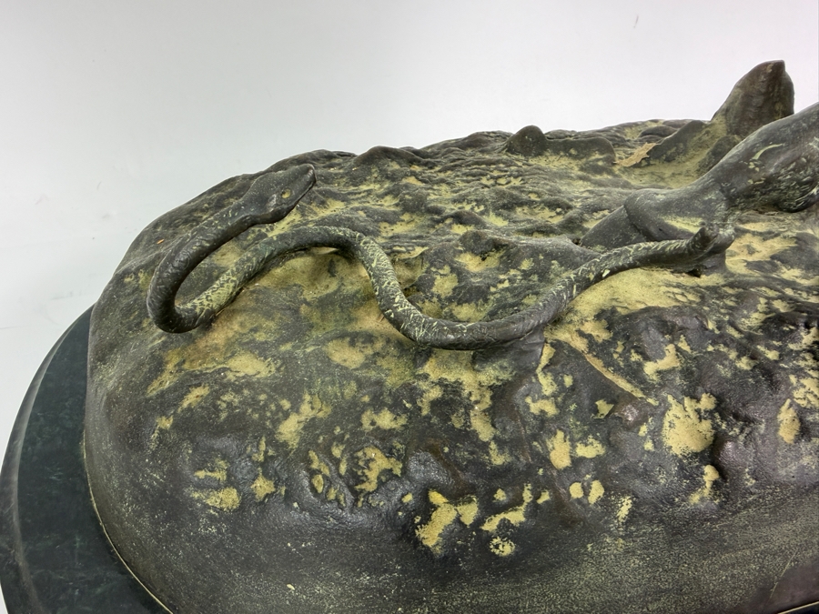 After Frederic Remington The Rattlesnake Bronze Sculpture Reproduction On Marble Base 22.5H [Photo 2]