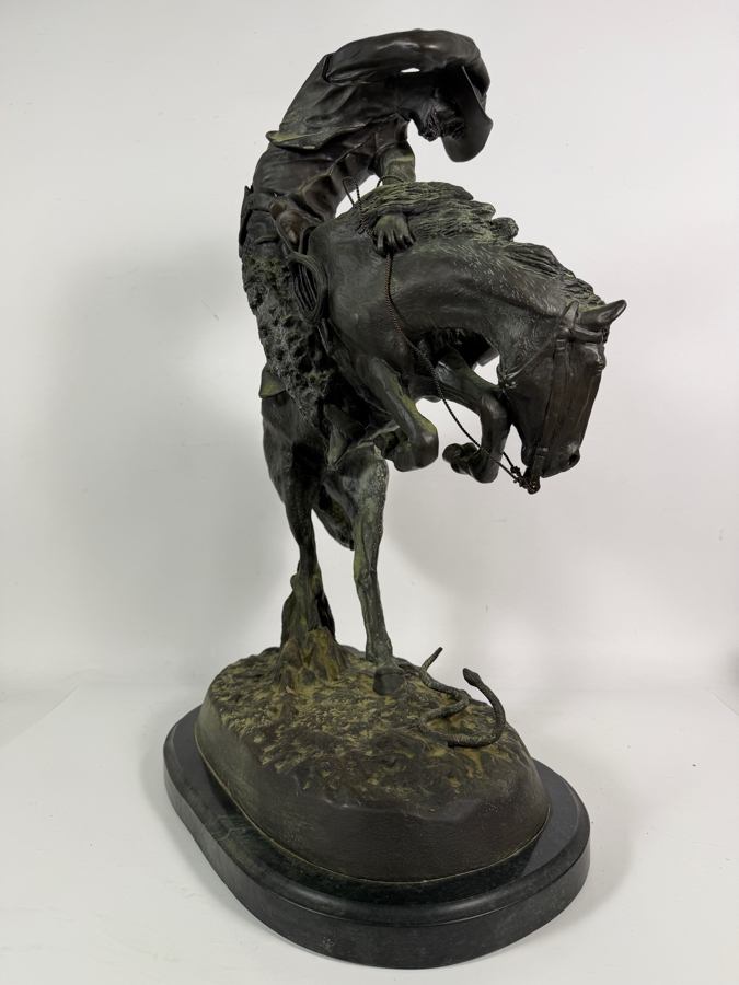After Frederic Remington The Rattlesnake Bronze Sculpture Reproduction On Marble Base 22.5H [Photo 8]