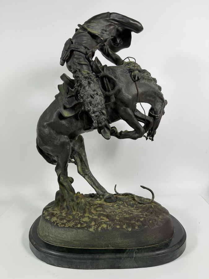 After Frederic Remington The Rattlesnake Bronze Sculpture Reproduction On Marble Base 22.5H [Photo 9]