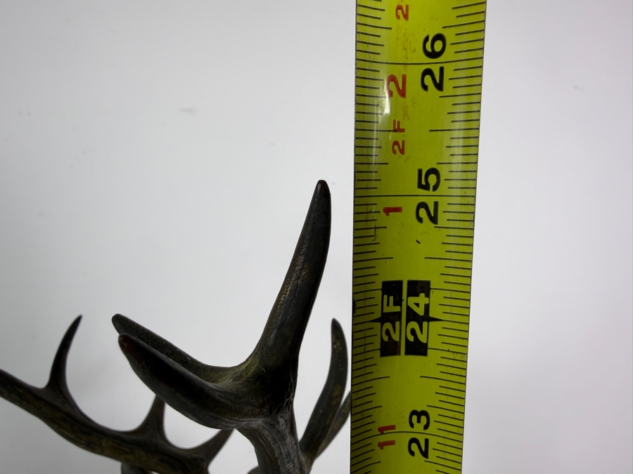 Louis Albert Carvin French Art Deco Patinated Metal Majestic Twelve Point Stag Sculpture Titled 'Hirsch (The Proud Stag)' On Stepped Portoro Marble Base 16W X 24.5H Estimate $300-$600 [Photo 11]