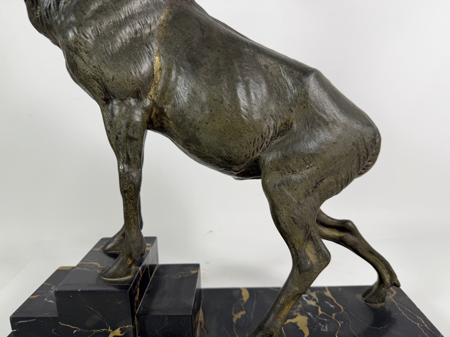 Louis Albert Carvin French Art Deco Patinated Metal Majestic Twelve Point Stag Sculpture Titled 'Hirsch (The Proud Stag)' On Stepped Portoro Marble Base 16W X 24.5H Estimate $300-$600 [Photo 4]