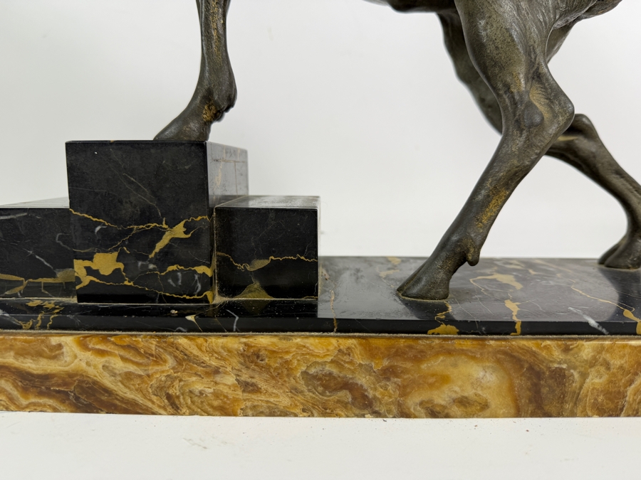 Louis Albert Carvin French Art Deco Patinated Metal Majestic Twelve Point Stag Sculpture Titled 'Hirsch (The Proud Stag)' On Stepped Portoro Marble Base 16W X 24.5H Estimate $300-$600 [Photo 5]