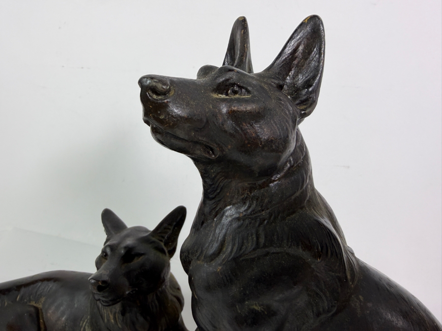 Louis Albert Carvin French Art Deco Patinated Spelter German Shepherd Sculpture On Variegated Marble Base 23.5W X 13.5H [Photo 5]