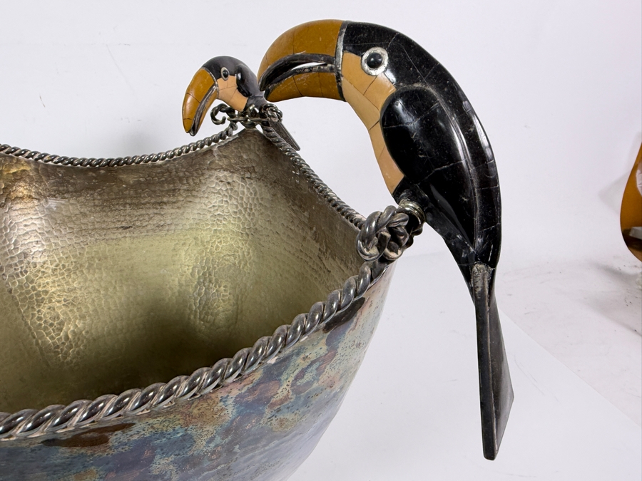 Emilia Castillo Silver Plate Toucan Centerpiece Bowl With Mosaic Inlay 14W X 12H Estimate: $1,500–$2,000 [Photo 6]