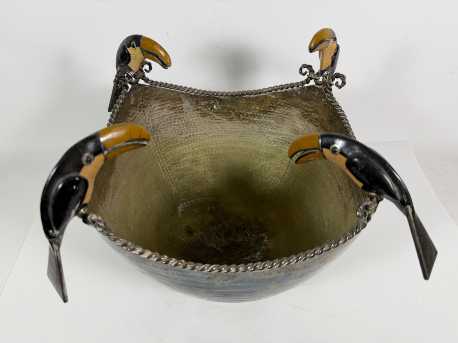 Emilia Castillo Silver Plate Toucan Centerpiece Bowl With Mosaic Inlay 14W X 12H Estimate: $1,500–$2,000 [Photo 3]