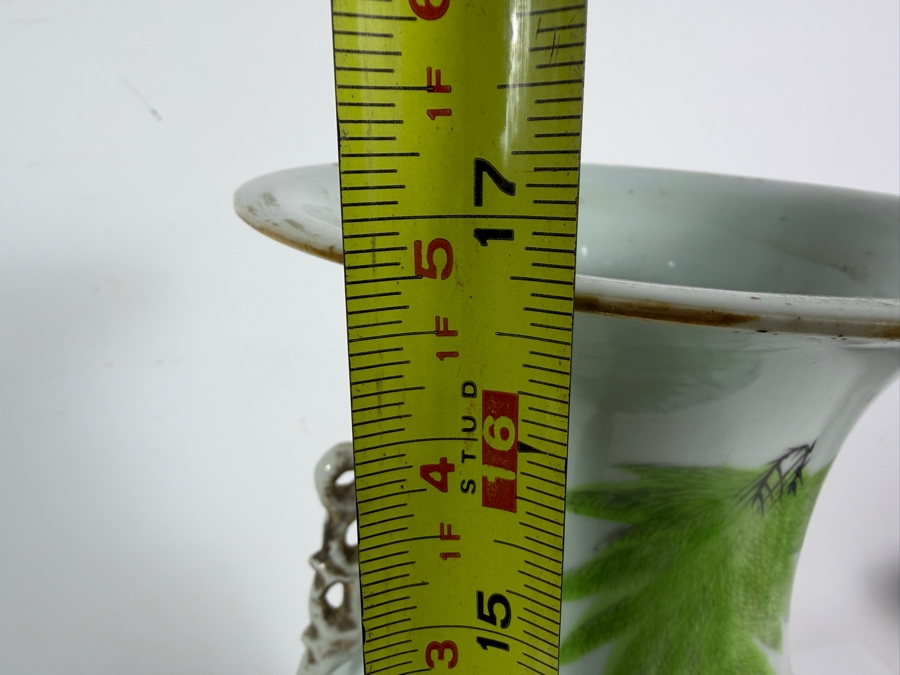 Chinese Republic Period Famille Rose Porcelain Birds And Blossoms Baluster Vase With Stylized Dragon Handles 16.5H [Photo 11]