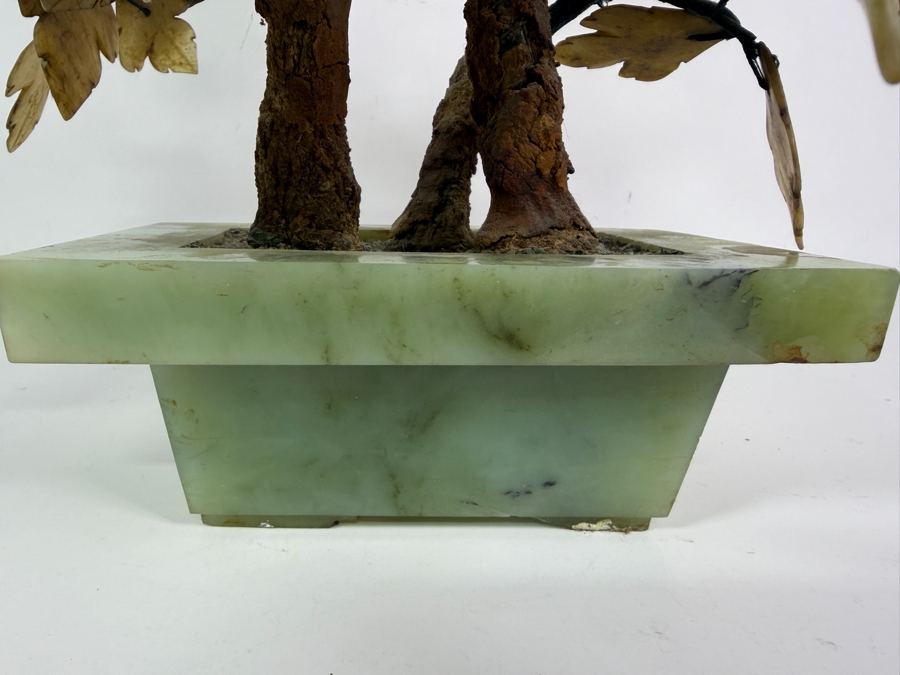Chinese Mid Century Agate And Rose Quartz Bonsai Tree Sculpture In Celadon Jade Planter Pot 19H [Photo 3]
