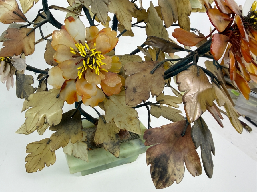 Chinese Mid Century Agate And Rose Quartz Bonsai Tree Sculpture In Celadon Jade Planter Pot 19H [Photo 7]