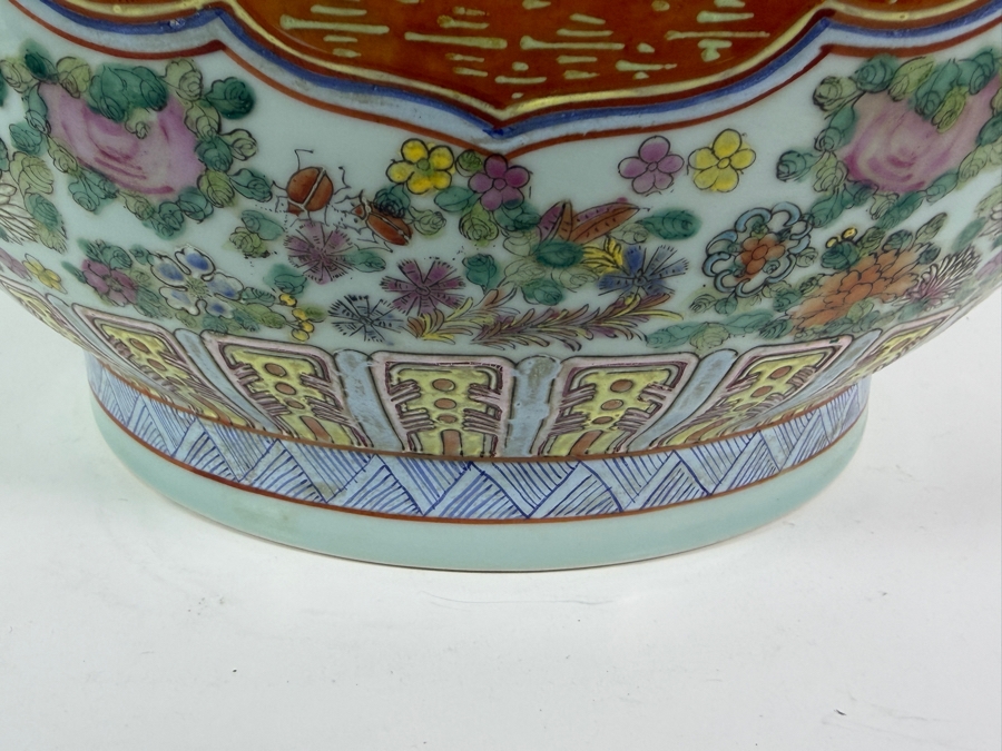 Large Chinese Republic Period Famille Rose Canton Style Hundred Antiques Baluster Vase Featuring Figural Court Scene And Sculpted Deer Handles 16W X 20H [Photo 14]