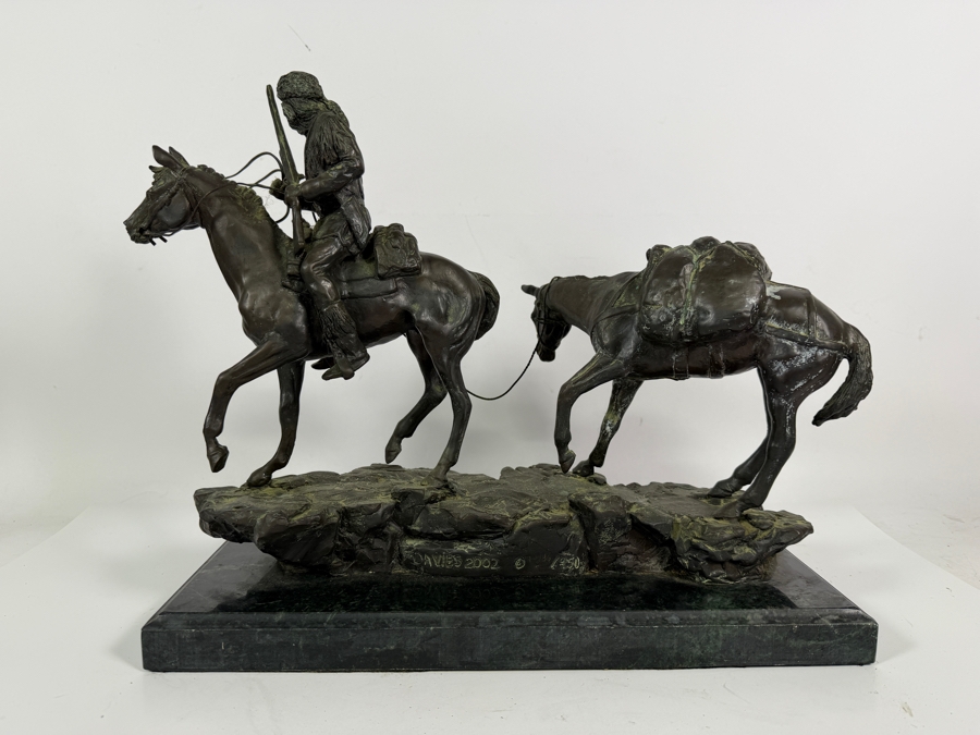 Steve Davies Trapper Western Style Bronzed Limited Edition 186/950 Sculpture On Green Marble Base Dated 2002 16.5W X 8D X 15H Estimate $300-$500 [Photo 8]