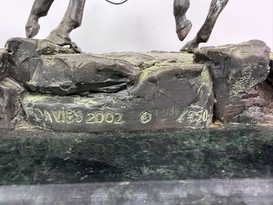 Steve Davies Trapper Western Style Bronzed Limited Edition 186/950 Sculpture On Green Marble Base Dated 2002 16.5W X 8D X 15H Estimate $300-$500 [Photo 9]