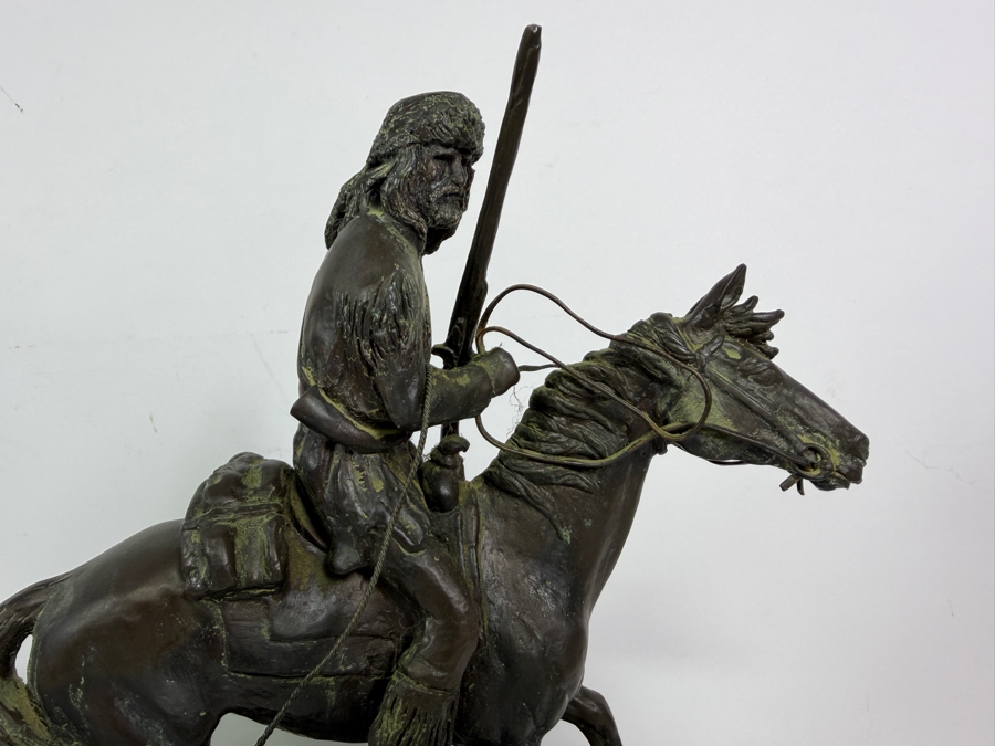Steve Davies Trapper Western Style Bronzed Limited Edition 186/950 Sculpture On Green Marble Base Dated 2002 16.5W X 8D X 15H Estimate $300-$500 [Photo 2]