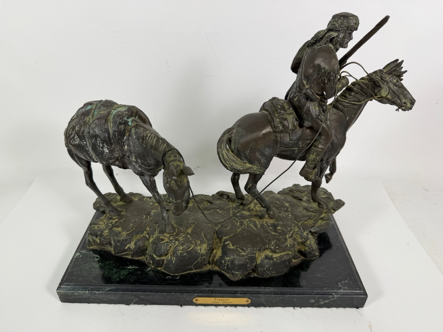 Steve Davies Trapper Western Style Bronzed Limited Edition 186/950 Sculpture On Green Marble Base Dated 2002 16.5W X 8D X 15H Estimate $300-$500 [Photo 5]