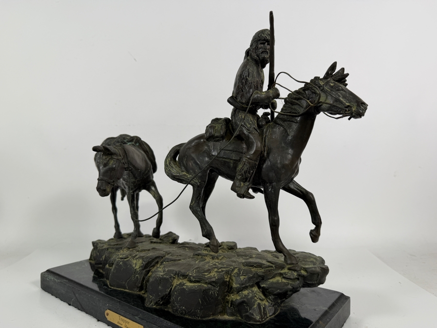 Steve Davies Trapper Western Style Bronzed Limited Edition 186/950 Sculpture On Green Marble Base Dated 2002 16.5W X 8D X 15H Estimate $300-$500 [Photo 7]