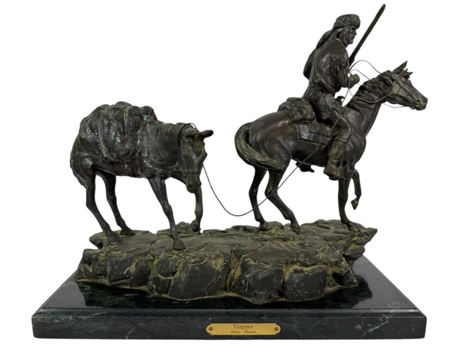 Steve Davies Trapper Western Style Bronzed Limited Edition 186/950 Sculpture On Green Marble Base Dated 2002 16.5W X 8D X 15H Estimate $300-$500