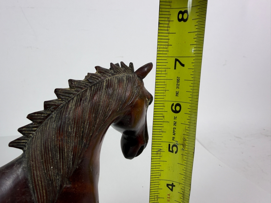 Vintage Chinese Pair Of Hand Carved Hardwood Standing Horse Sculptures With Inlaid Eyes 7.5W X 7H [Photo 7]