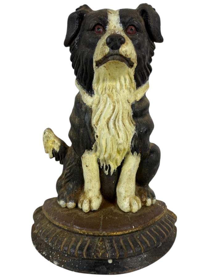 Vintage Upper Deck Cast Iron Border Collie Sheepdog Hand Painted Doorstop 13.5H