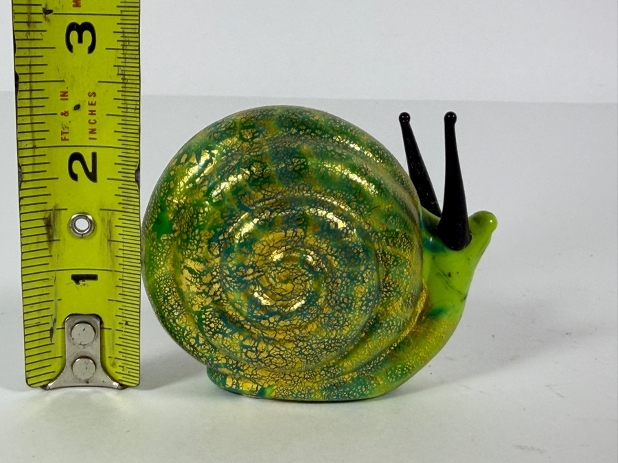 Italian Vetro Artistico Murano Green And Gold Aventurine Flecked Art Glass Snail Figurine 2.5H [Photo 6]