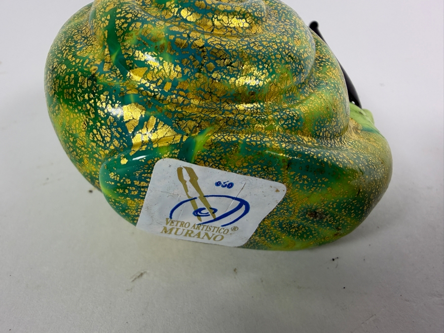 Italian Vetro Artistico Murano Green And Gold Aventurine Flecked Art Glass Snail Figurine 2.5H [Photo 4]