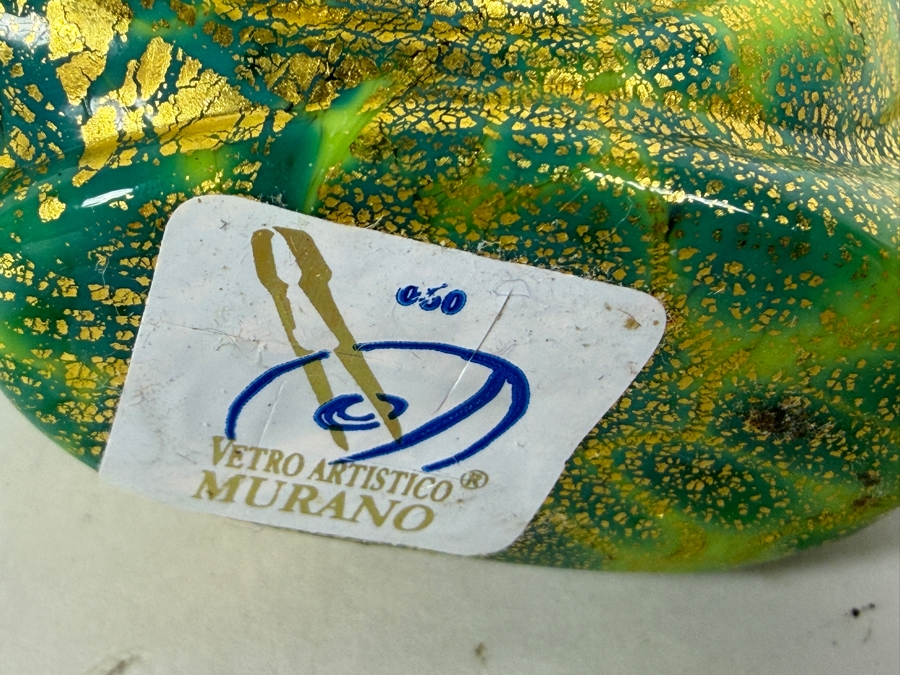Italian Vetro Artistico Murano Green And Gold Aventurine Flecked Art Glass Snail Figurine 2.5H [Photo 5]