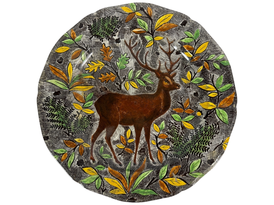 Gien France Rambouillet Hand Painted Earthenware Stag Round Flat Platter Charger 13.5W