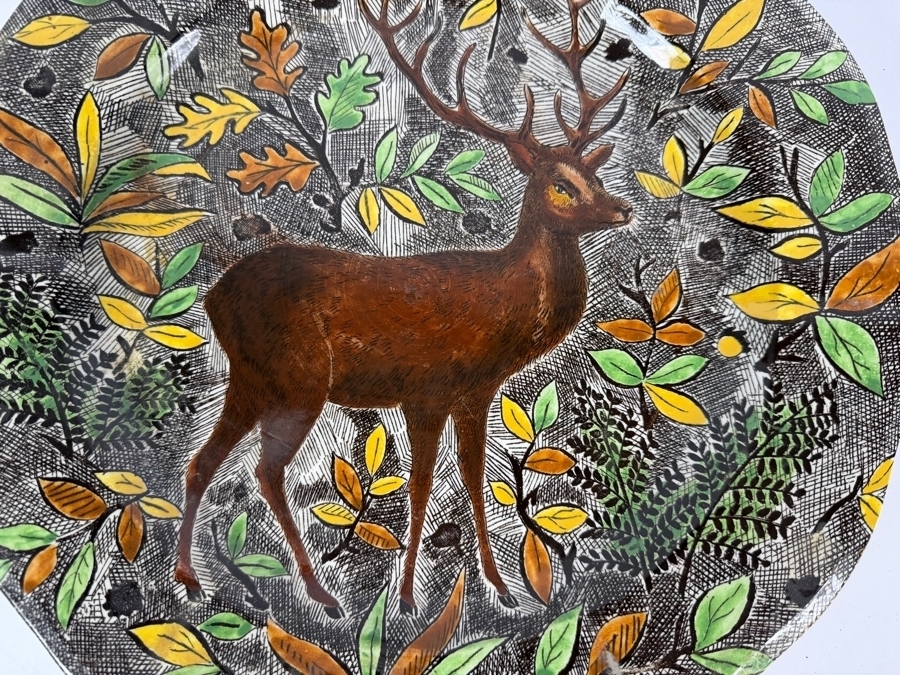 Gien France Rambouillet Hand Painted Earthenware Stag Round Flat Platter Charger 13.5W [Photo 2]