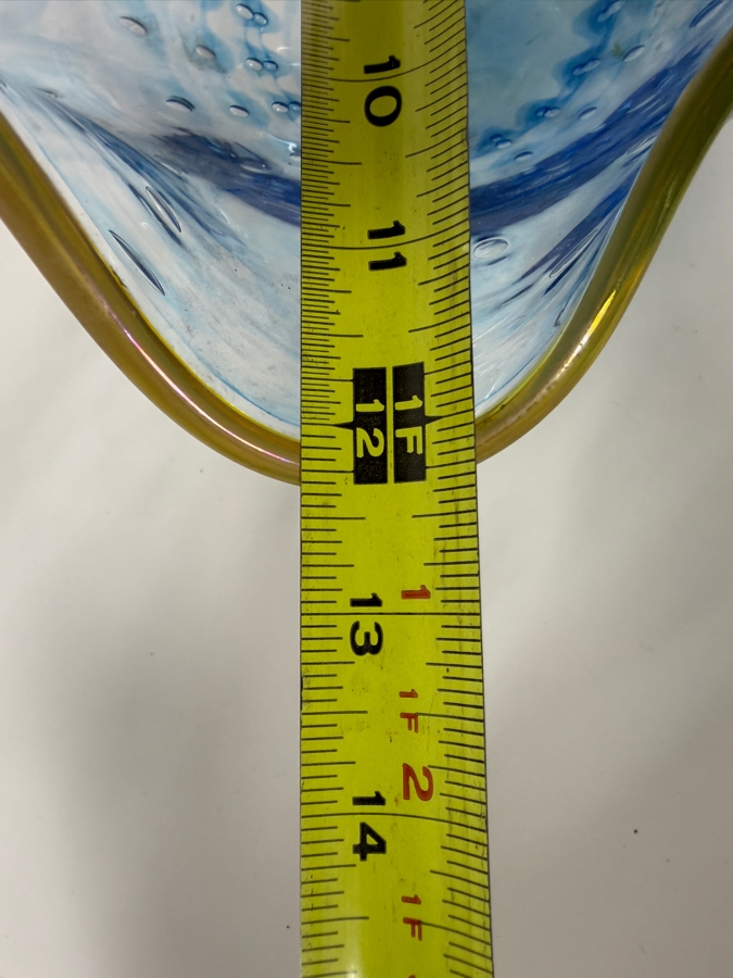 Vintage Murano Franco Signed Light Blue Bullicante Controlled Bubble Ruffle Art Glass Hand Blown Centerpiece Bowl 13W X 9.5W X 7H [Photo 10]