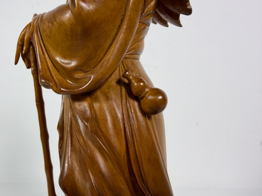 Exquisite Vintage Hand Carved Boxwood Magu Immortal Statue Figurine Incised Characters Wood Base 11.5H [Photo 10]