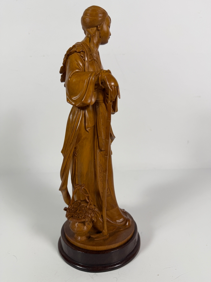 Exquisite Vintage Hand Carved Boxwood Magu Immortal Statue Figurine Incised Characters Wood Base 11.5H [Photo 6]