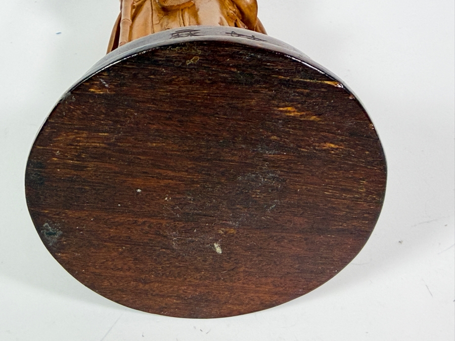 Exquisite Vintage Hand Carved Boxwood Magu Immortal Statue Figurine Incised Characters Wood Base 11.5H [Photo 14]