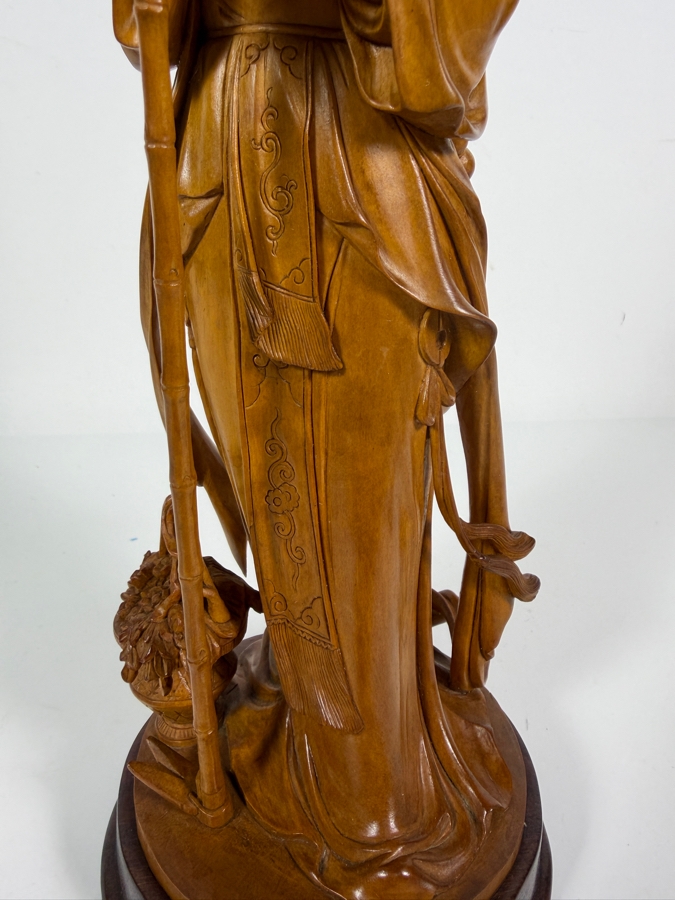 Exquisite Vintage Hand Carved Boxwood Magu Immortal Statue Figurine Incised Characters Wood Base 11.5H [Photo 5]
