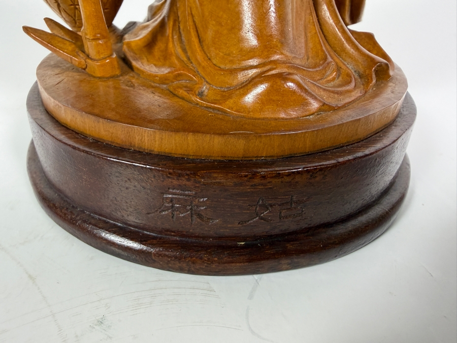 Exquisite Vintage Hand Carved Boxwood Magu Immortal Statue Figurine Incised Characters Wood Base 11.5H [Photo 12]