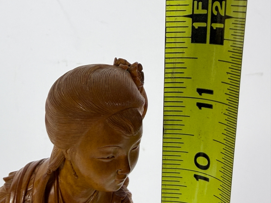 Exquisite Vintage Hand Carved Boxwood Magu Immortal Statue Figurine Incised Characters Wood Base 11.5H [Photo 15]