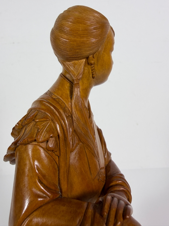 Exquisite Vintage Hand Carved Boxwood Magu Immortal Statue Figurine Incised Characters Wood Base 11.5H [Photo 7]