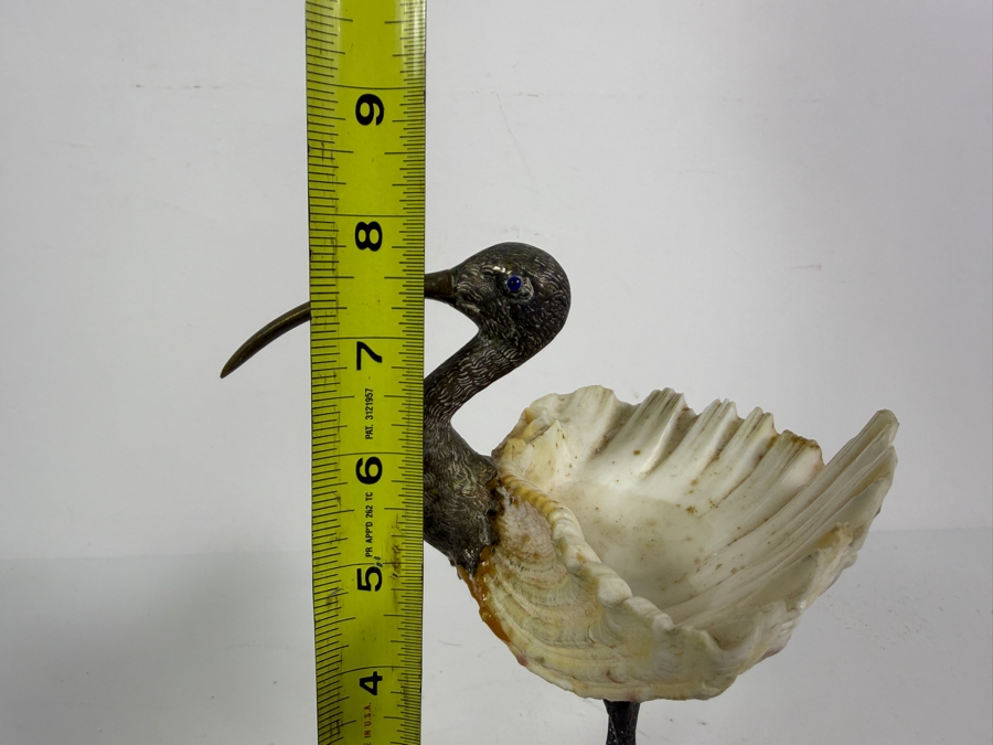 Vintage Gabriella Binazzi Italian Silver Plate And Natural Clam Shell Ibis Bird Decorative Figurine Dish 8.H [Photo 5]
