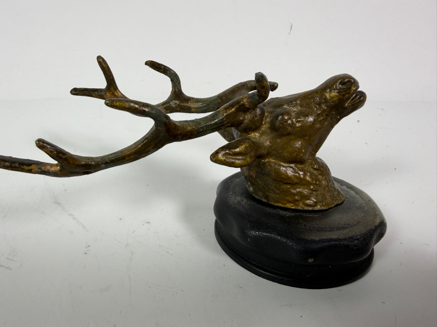 Antique Continental Patinated Cast Bronze Stag Deer Head Car Hood Ornament Mascot Mounted On Radiator Cap [Photo 4]